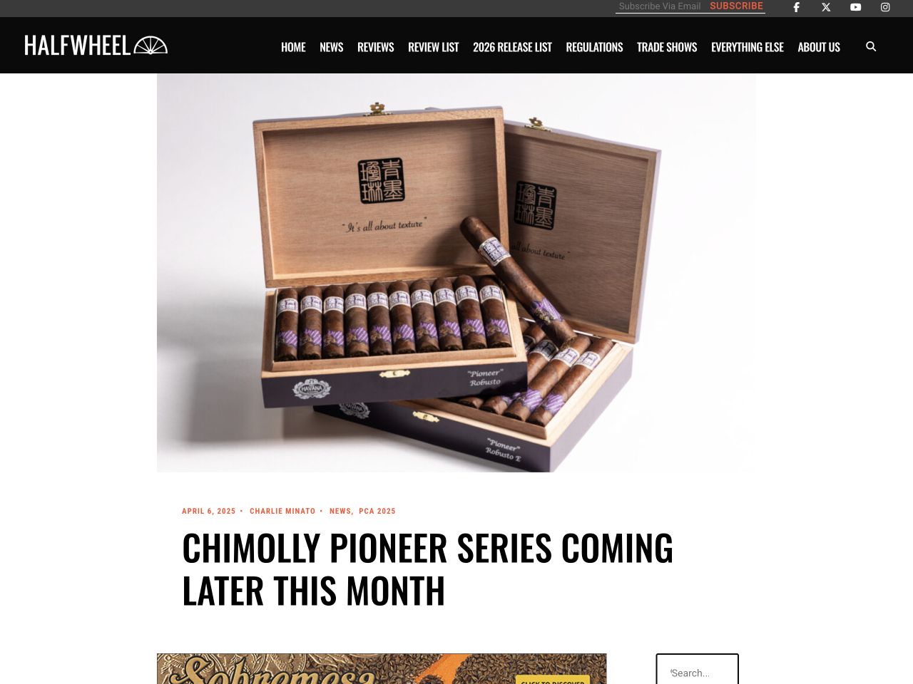 First screen of the halfwheel Pioneer article, including the publication header, date and title